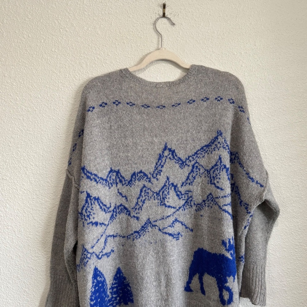 Free People Mountain Moose Zip Up Oversized Cardigan Gray Gorpcore Cabin Woods - Picture 8 of 10